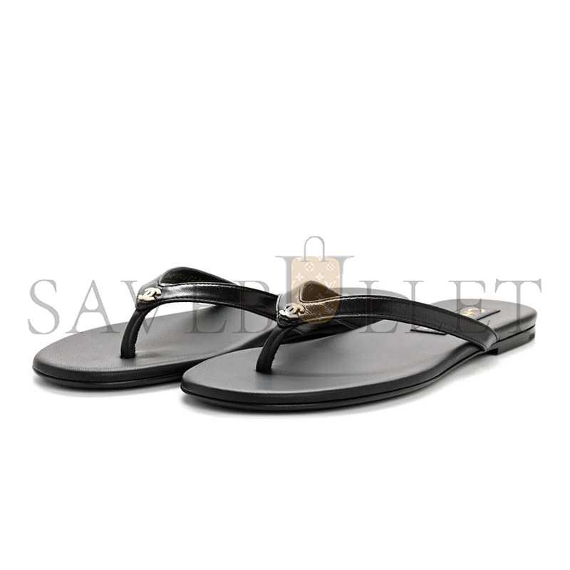 CHANEL LAMBSKIN CRYSTAL CC THONG SANDALS
